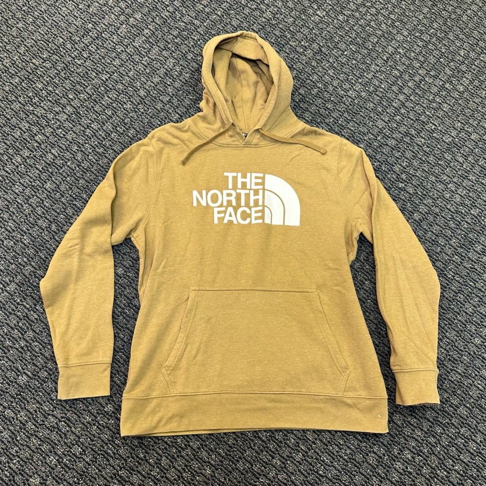 The North Face Men's Mustard Crewneck Hoodie with White Logo